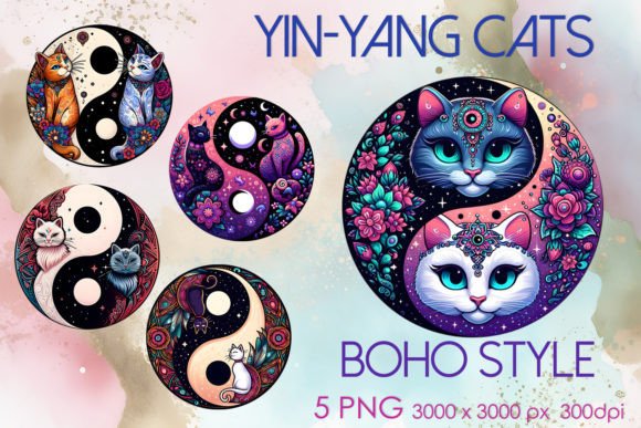 Download Yin-Yang Cats Boho Style - Cats Collection