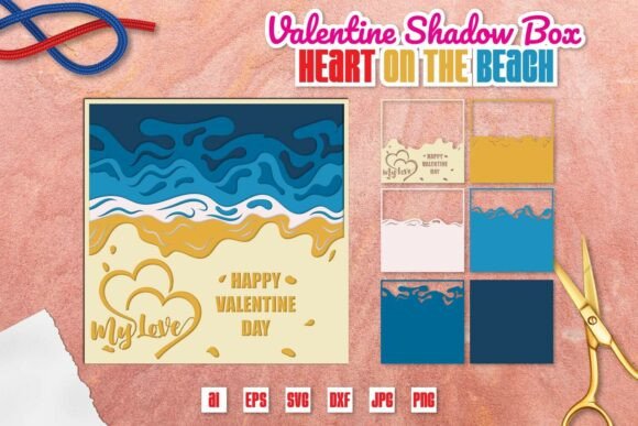 Download Happy Valentine's Day Beach | Layered Ocean Shadow Box - Happy Collection