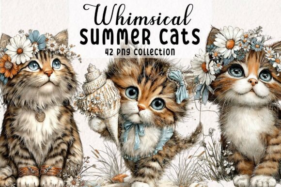 Download Whimsical Summer Cats Clipart - Cats Collection