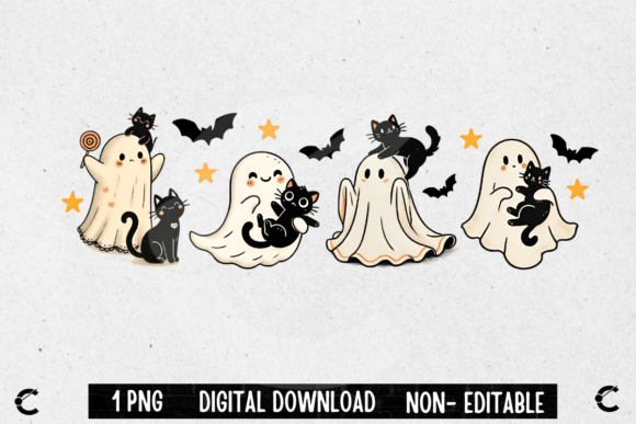 Download Vintage Halloween Ghost with Black Cats - Cats Collection