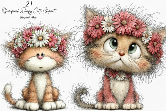 Download Whimsical Daisy Cats Clipart - Cats Collection