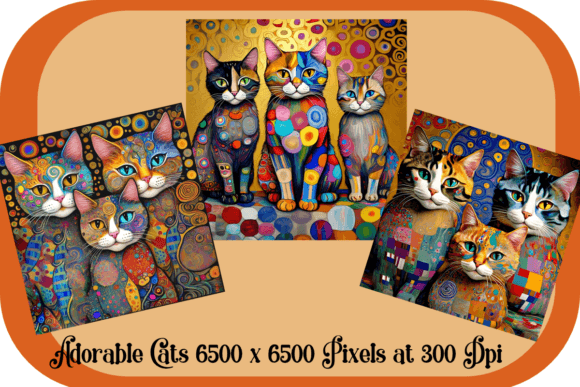 Download Whimsical Cats Klimt Style Set of 3 - Cats Collection