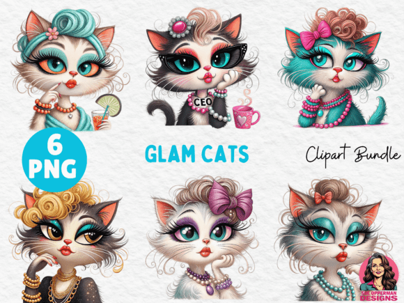 Download Glam Cats | 6 PNG Clipart Bundle - Cats Collection