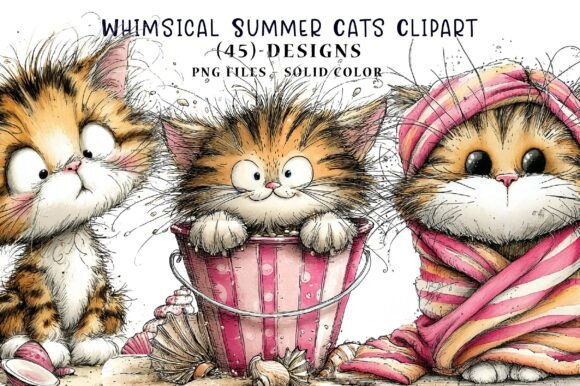 Download Whimsical Summer Cats Clipart - Cats Collection